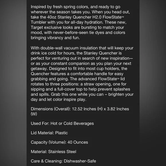 Target Exclusive Stanley 40oz Quencher Ocean Tie Dye H2.0 Tumbler - Picture 16 of 16